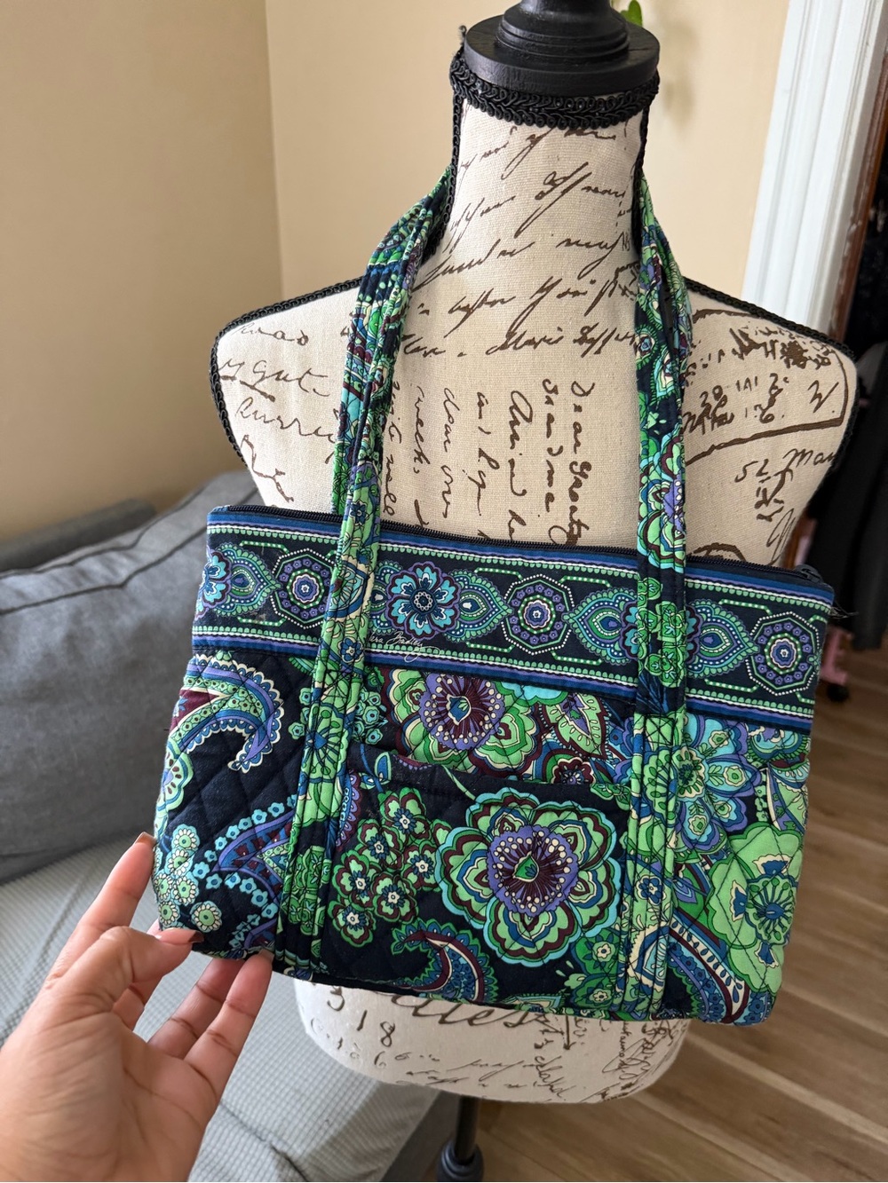 Vera Bradley Quilted Paisley Tote in Green, Blue & Purple